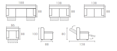 Medidas para sofá de 3 plazas y de 2 plazas de piel modelo Bayona de chitra